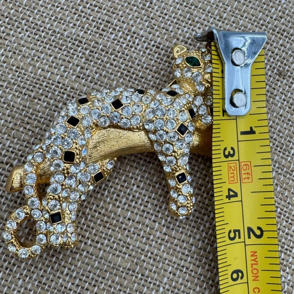 Vintage Rhinestone‎ Leopard Panther Brooch Gold Tone Pave Crystal Big Cat Pin